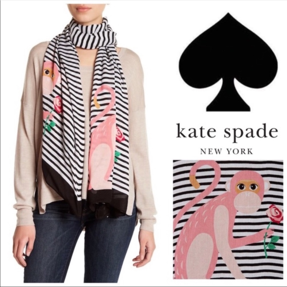 Kate Spade New York Monkey Rose Wrap Scarf black White